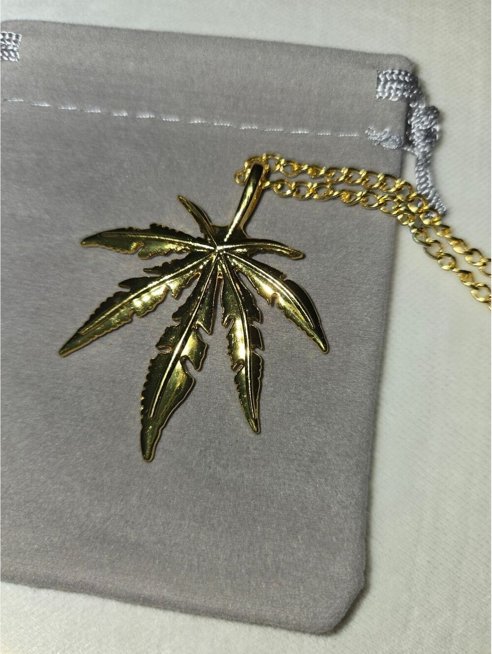 14K Gold Plated Cannabis Leaf Pendant Necklace with 20 Inch Stainless Steel Gold